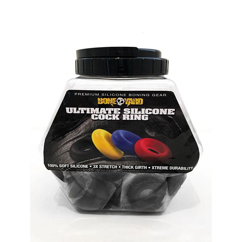 Boneyard Ultimate Ring Black Fishbowl - Coloured Silicone Cock Rings - Fishbowl Display of 50