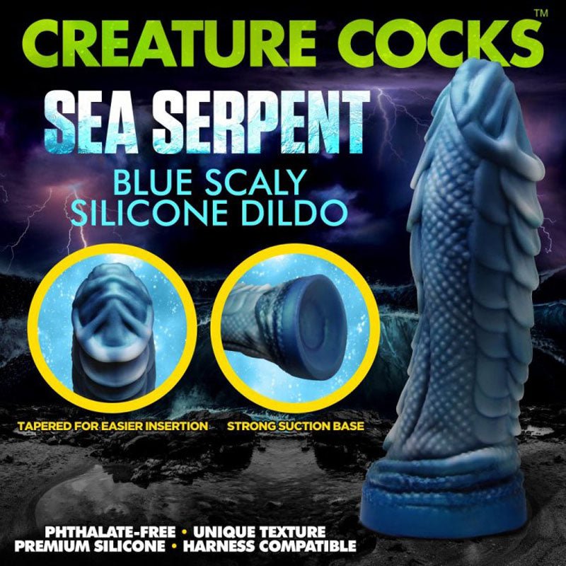 Creature Cocks Sea Serpent Blue Scaly Fantasy Dildo - Blue