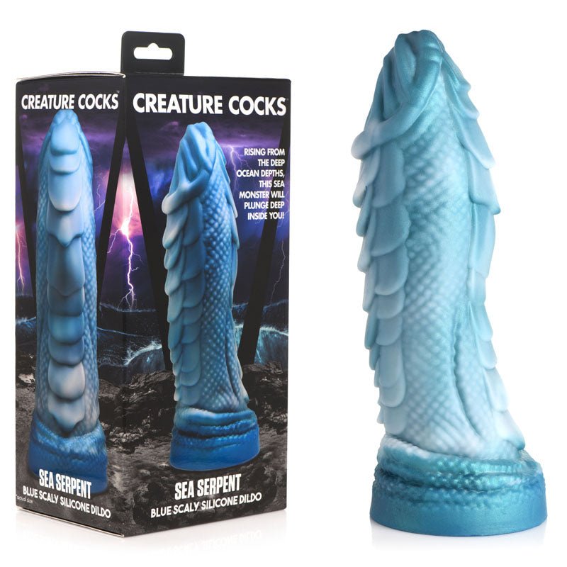 Creature Cocks Sea Serpent Blue Scaly Fantasy Dildo - Blue