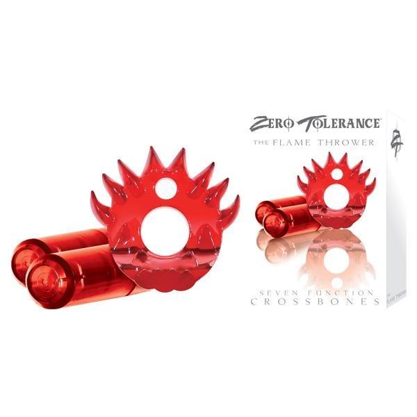 Crossbones - The Flame Thrower - Red Cock Ring with 2 Red Vibrating Bullets