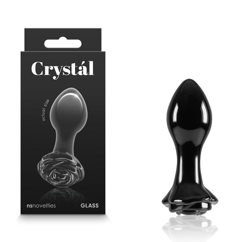 Crystal Rose - Black Glass Butt Plug
