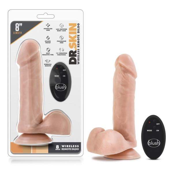 Dr. Skin Vibrating 8 Inch Dildo with Wireless Remote  - Flesh