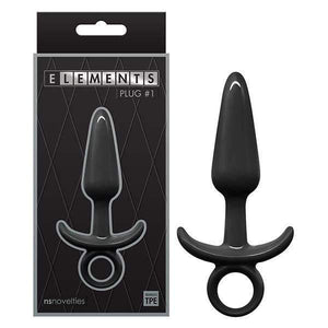Elements Plug #1 Black 4.1 Inch Butt Plug with Ring Pull