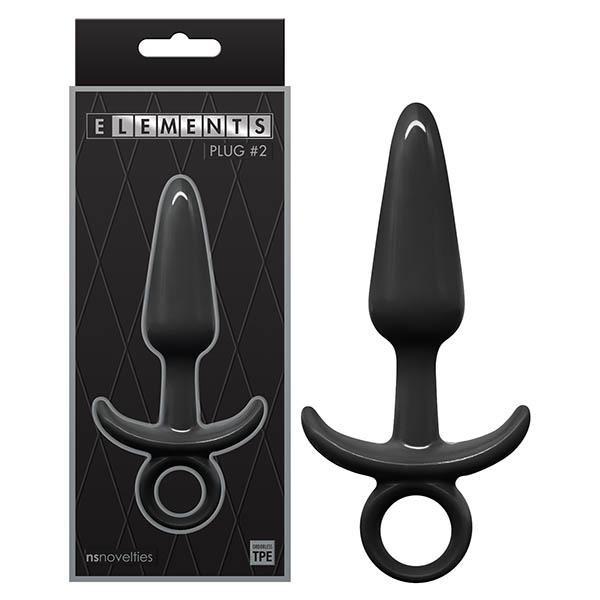 Elements Plug #2 - Black 12.6 cm (4.9'') Butt Plug with Ring Pull