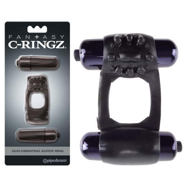 Fantasy C-Ringz Duo-Vibrating Super Ring - Black Dual Vibrating Cock Ring
