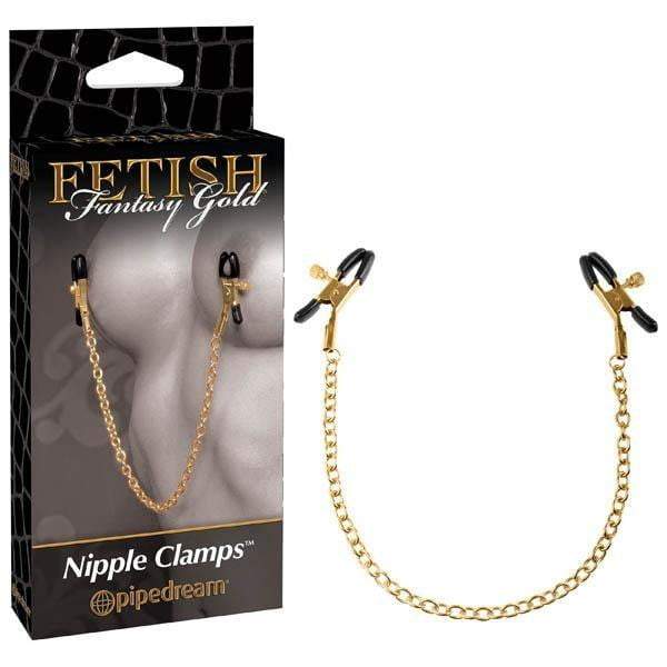Fetish Fantasy Gold Chain Nipple Clamps - Gold Nipple Clamps with Chain