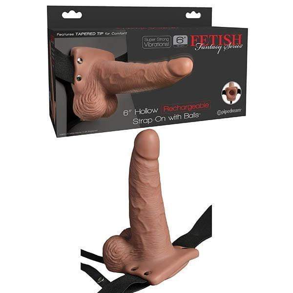 Fetish Fantasy Series 6 Inch Hollow Vibrating Strap-On with Balls - Tan