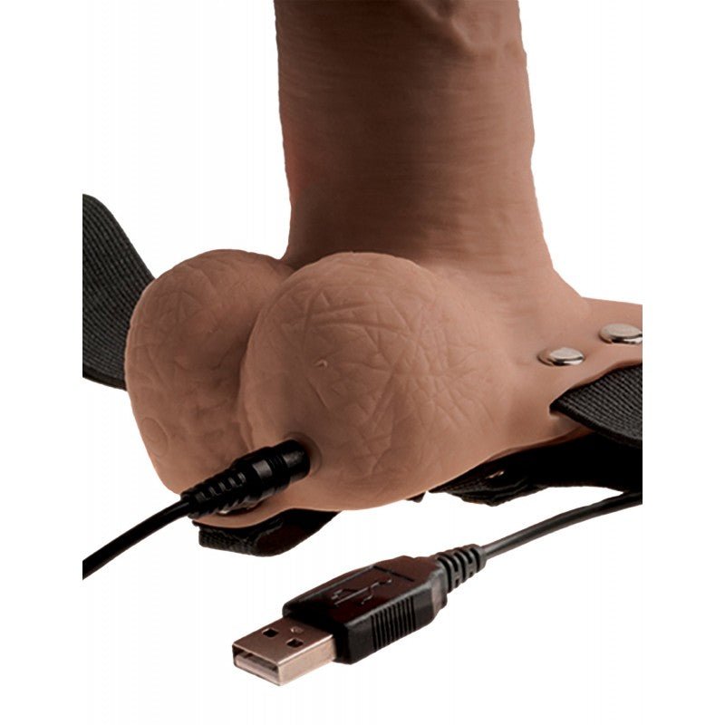 Fetish Fantasy Series 6 Inch Hollow Vibrating Strap-On with Balls - Tan