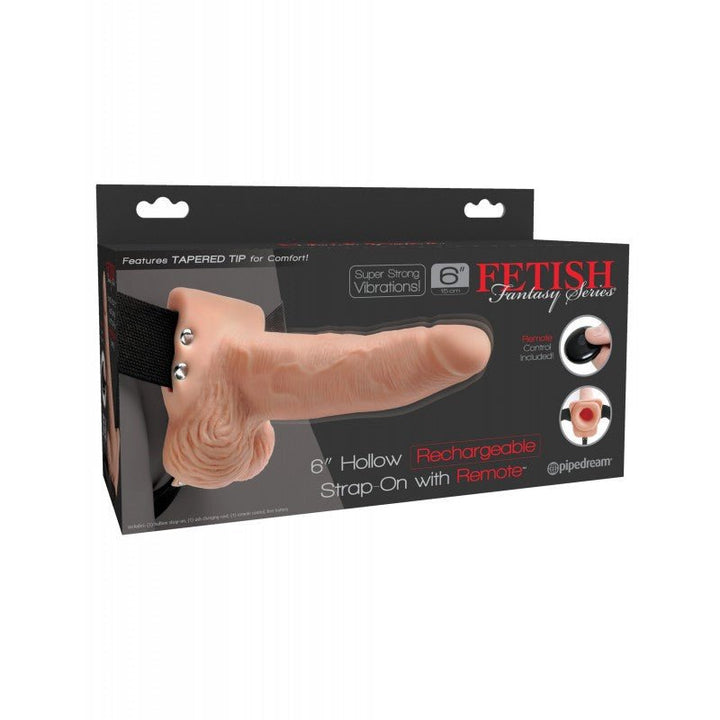 Fetish Fantasy Series 6 Inch Vibrating Hollow Strap-On with Remote Control - Flesh