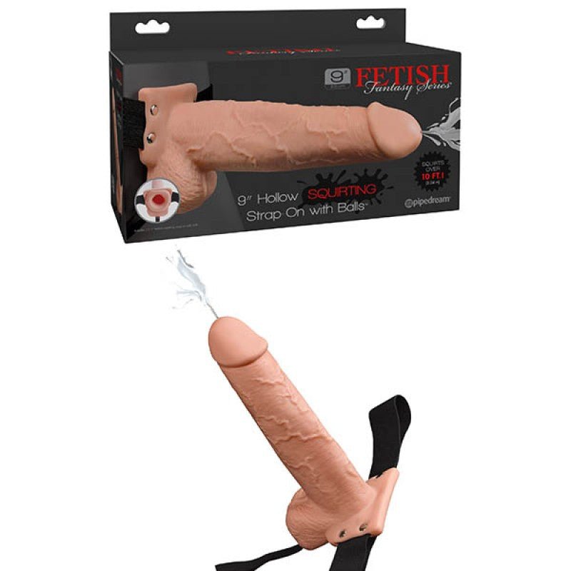 Fetish Fantasy Series 9 Inch Hollow Squirting Strap-On with Balls - Flesh