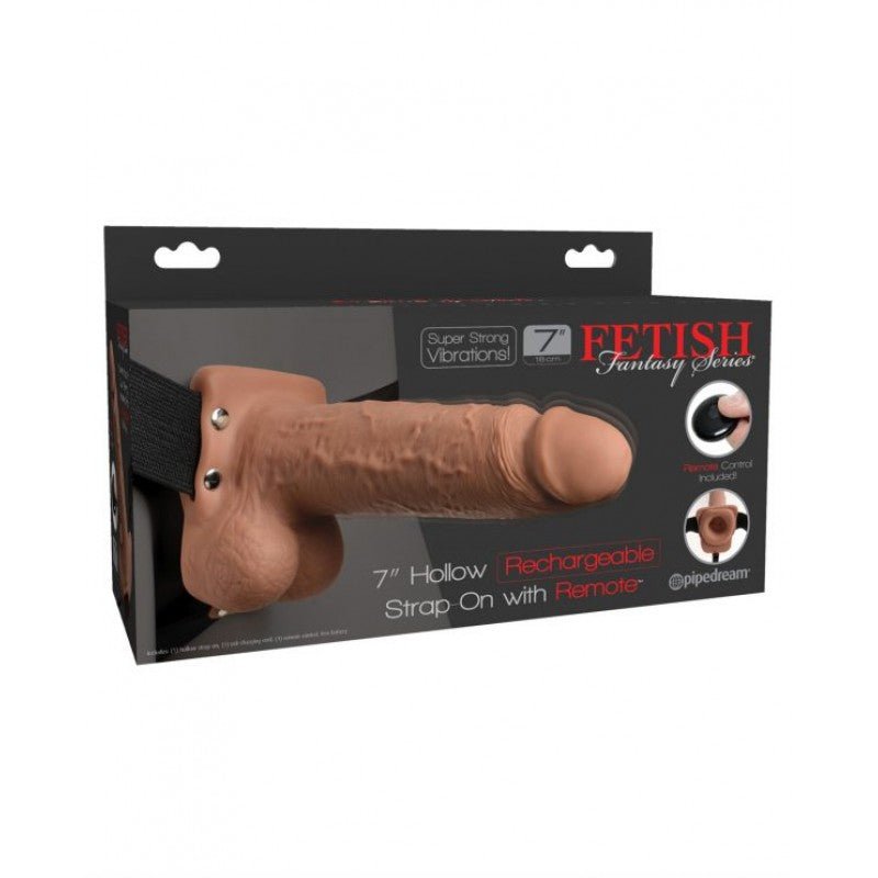 Fetish Fantasy Vibrating 7 Inch Hollow Strap-On with Remote - Tan