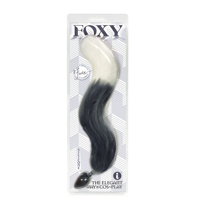 Foxy Fox Tail 18 Inch Butt Plug Tail - Grey with White Tip