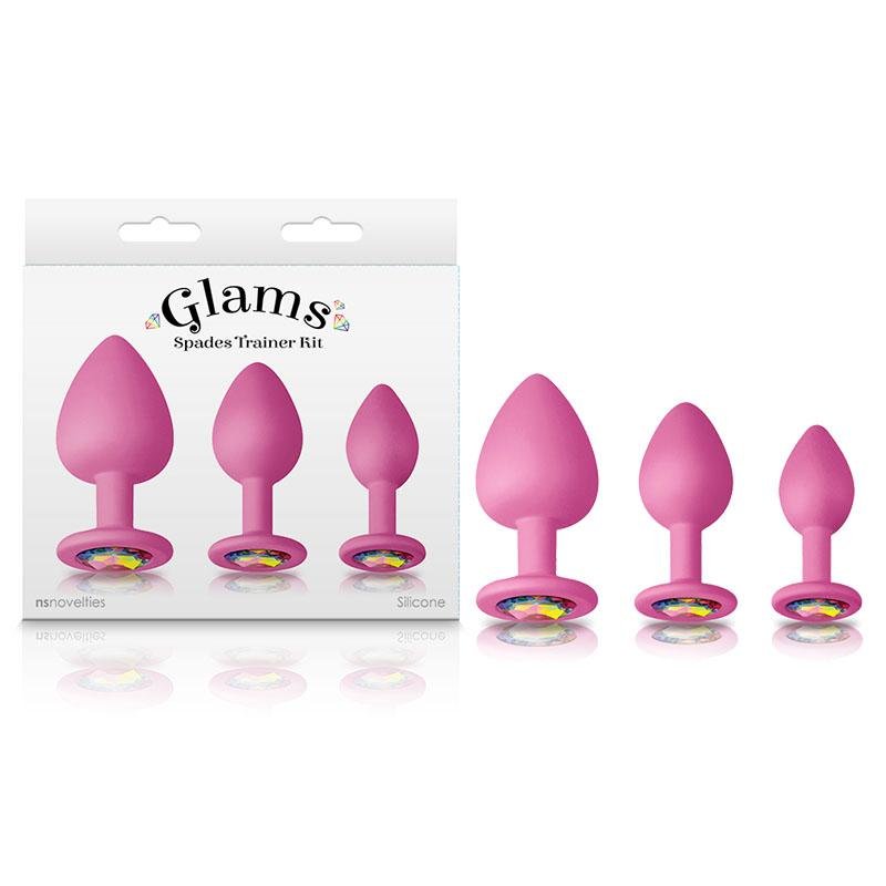 Glams - Spades Trainer Kit - Pink Butt Plugs with Gems - 3 Sizes