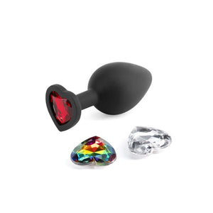 Glams Xchange - Medium Heart Anal Plug with Swapable Gems - Black