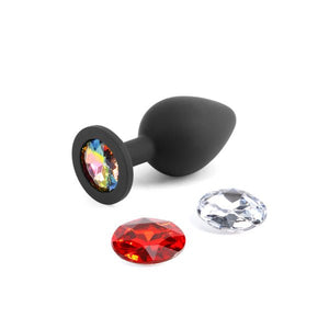 Glams Xchange - Medium Round Anal Plug with Swapable Gems - Black