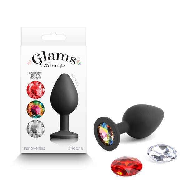 Glams Xchange - Medium Round Anal Plug with Swapable Gems - Black