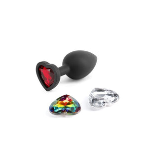 Glams Xchange Small Heart Anal Plug with Interchangeable Heart Gems - Black