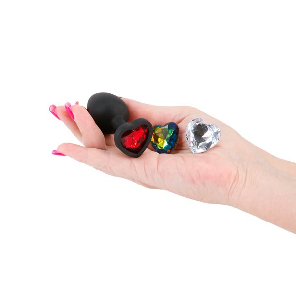 Glams Xchange Small Heart Anal Plug with Interchangeable Heart Gems - Black
