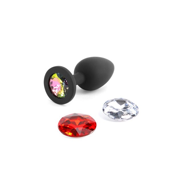 Glams Xchange - Small Round Anal Plug with Swapable Gems - Black