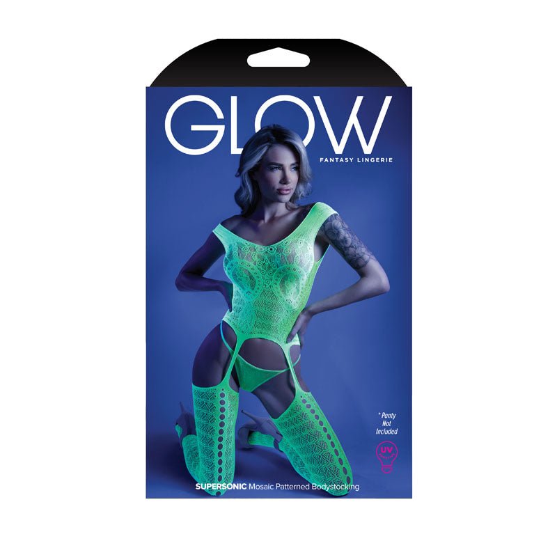 Glow Supersonic Mosaic Patterned Bodystocking - Green - OS