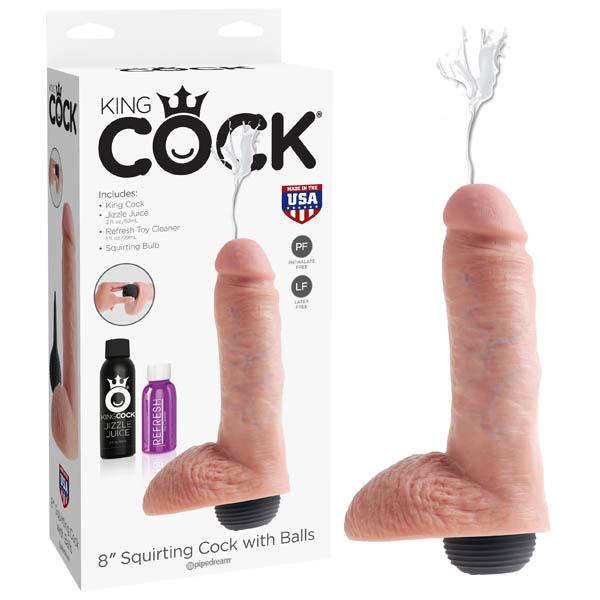 King Cock 8 Inch Squirting Cock With Balls - Flesh Realistic Dong
