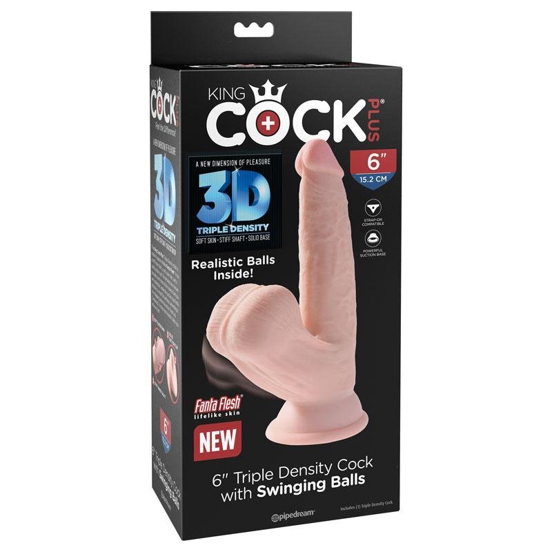 King Cock Plus 6 Inch 3D Cock with Swinging Balls - Flesh 