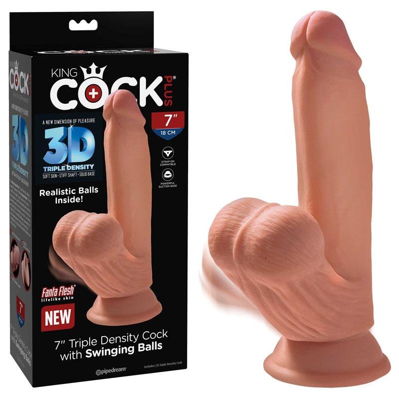 King Cock Plus 7'' 3D Cock with Swinging Balls - Tan 17.8 cm Dong
