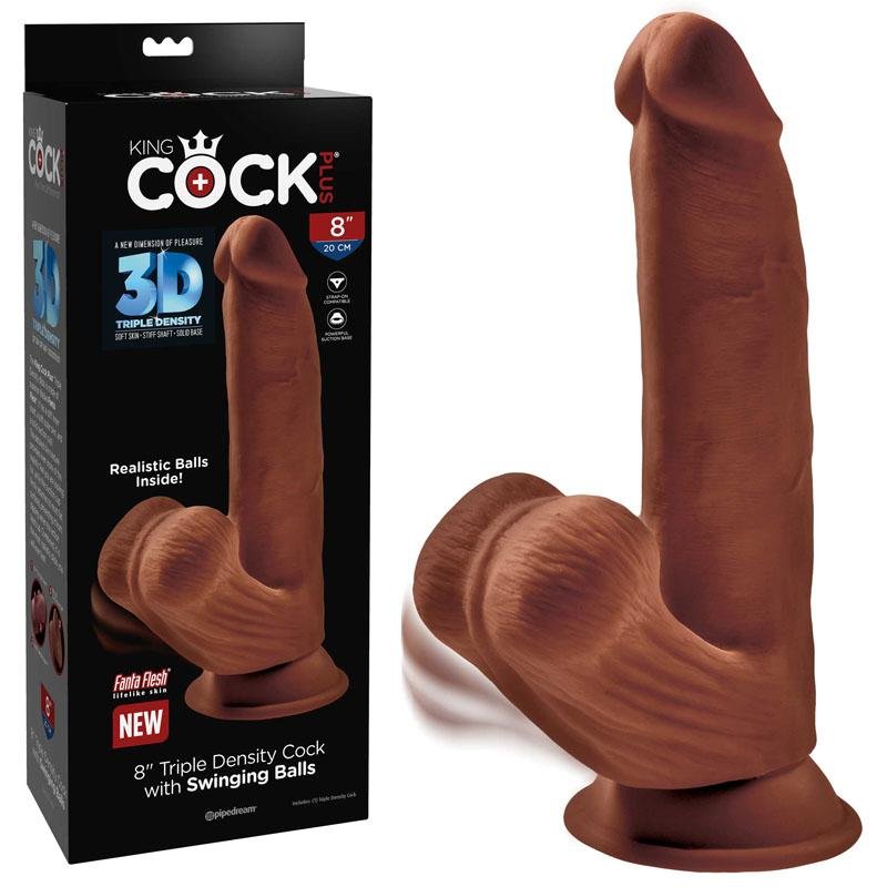 King Cock Plus 8 Inch 3D Cock with Swinging Balls - Brown