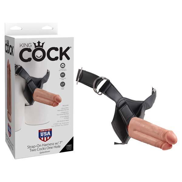 King Cock Strap-On Harness with 7 Inch Two Cocks One Hole