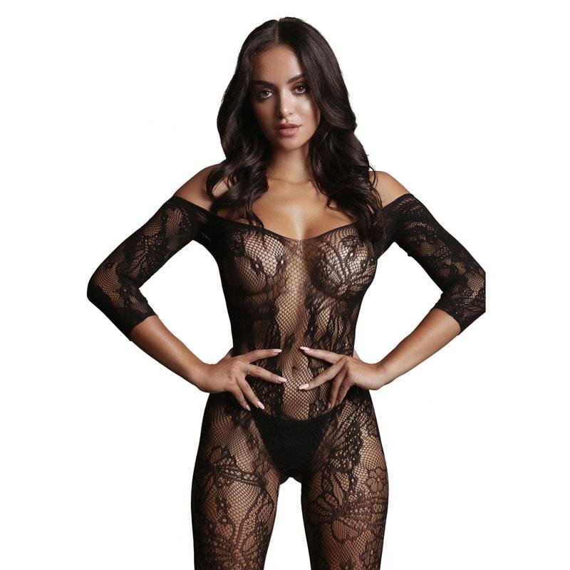 LE DESIR Lace Sleeved Bodystocking - Black - One Size