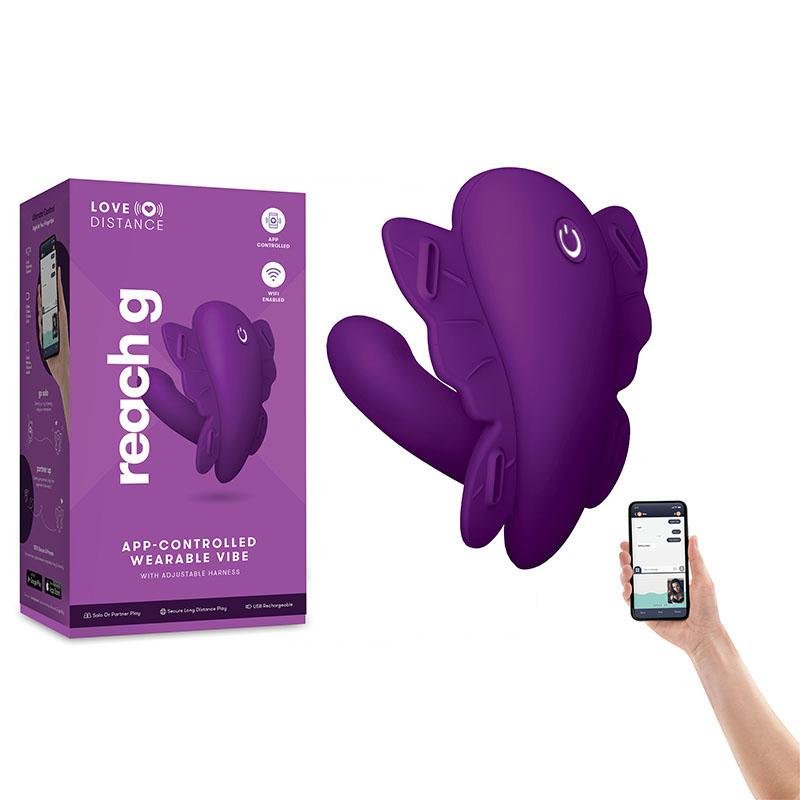 Love Distance REACH G - Purple Strap-On Stimulator with App Control