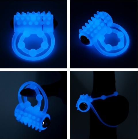 Lumino Play Vibrating Glow in the Dark Blue Penis & Balls Cock Ring