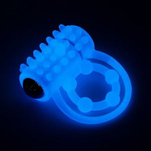 Lumino Play Vibrating Glow in the Dark Blue Penis & Balls Cock Ring