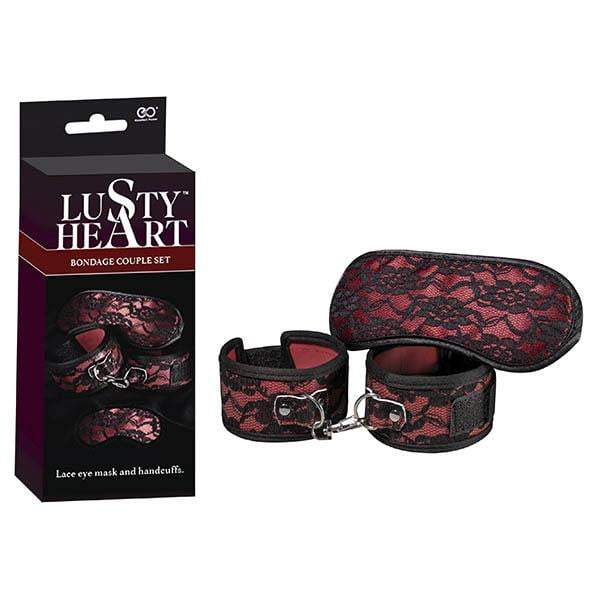 Lusty Heart Cuffs + Eyemask - Red -