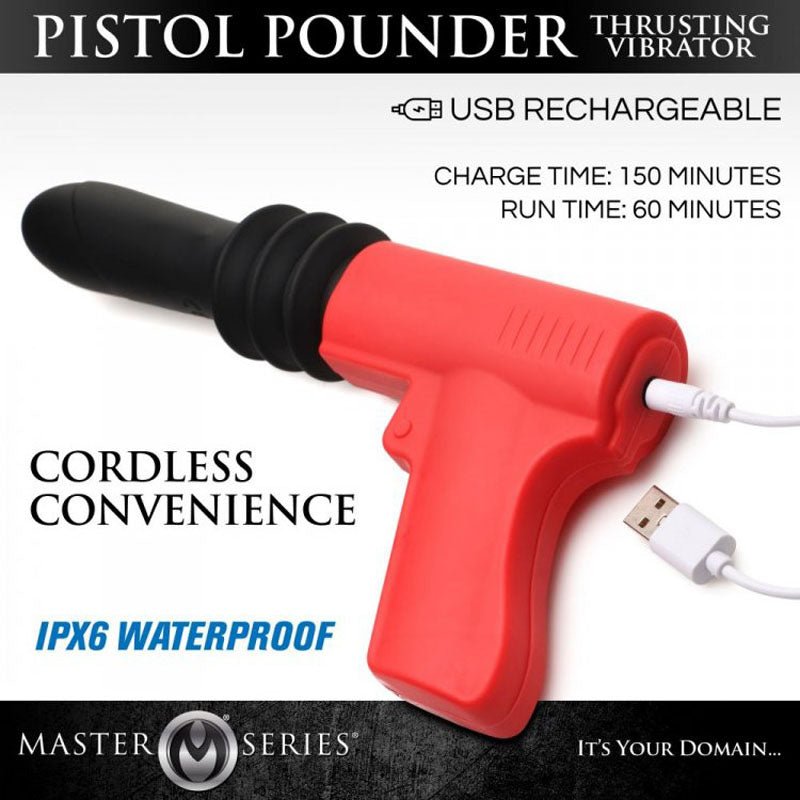 Master Series Pistol Pounder Thrusting Vibrator with Gun Handle - Black/Red