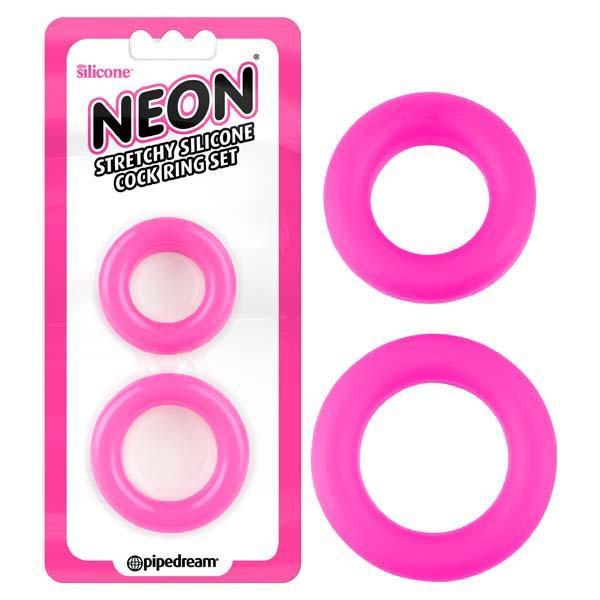 Neon Stretchy Silicone Cock Ring Set - Pink Cock Rings - Set of 2 Sizes