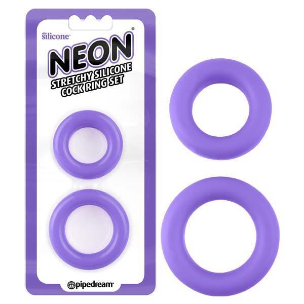 Neon Stretchy Silicone Cock Ring Set - Purple Cock Rings - Set of 2 Sizes
