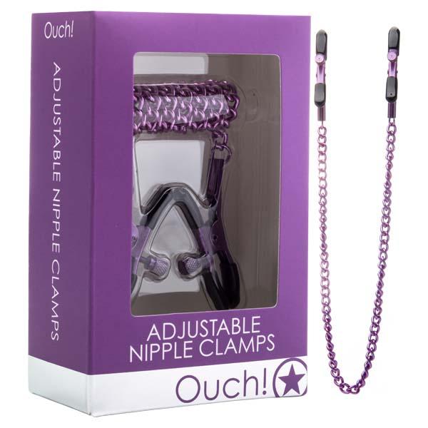 Ouch Adjustable Nipple Clamps - Purple Nipple Restraints with Chain