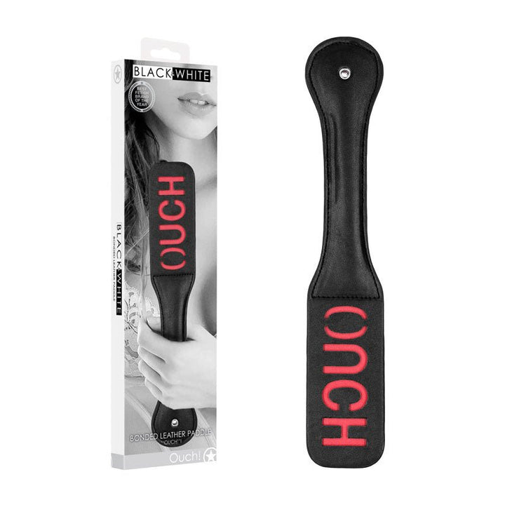 OUCH! Black & White Bonded Leather Paddle ''Ouch'' - Black