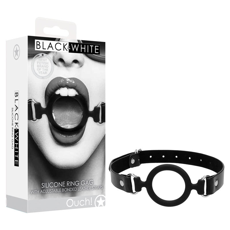 OUCH! Black & White Silicone Ring Gag - Black