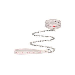 OUCH! Collar With Leash - Nurse Theme - White/Red Restraint