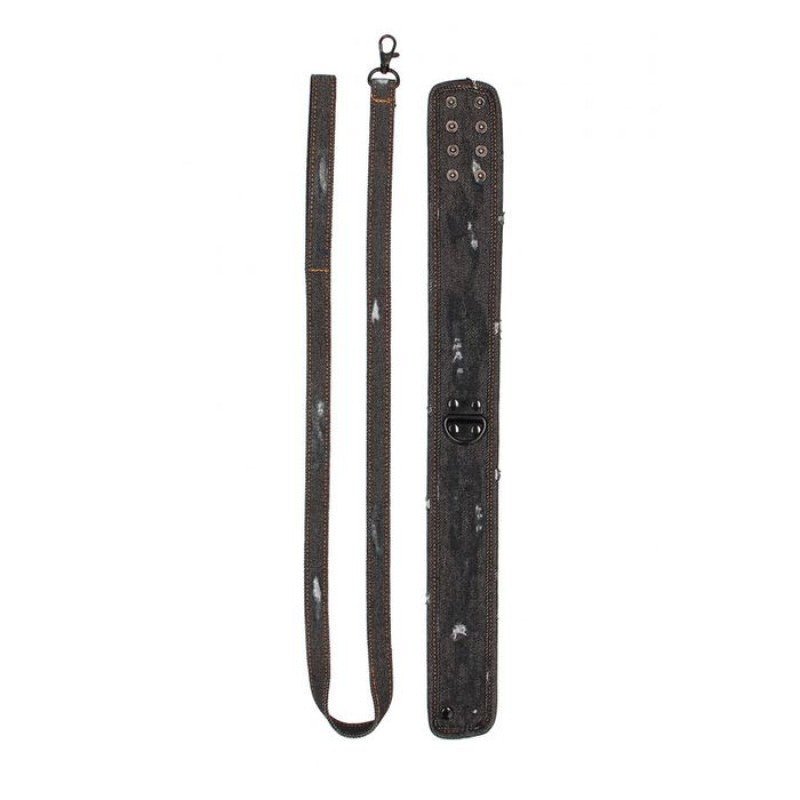Ouch! Denim Collar With Leash - Black
