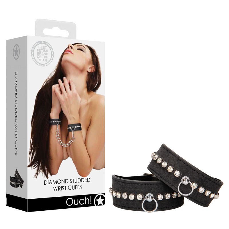 OUCH! Diamond Studded Wrist Cuffs - Black Restraints