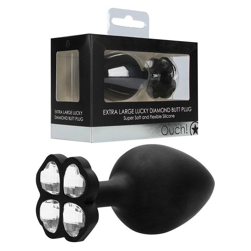 OUCH! Extra Large Lucky Diamond Butt Plug - Black with Gem Base