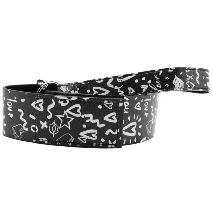Ouch! Graffiti Collar with Leash - Black