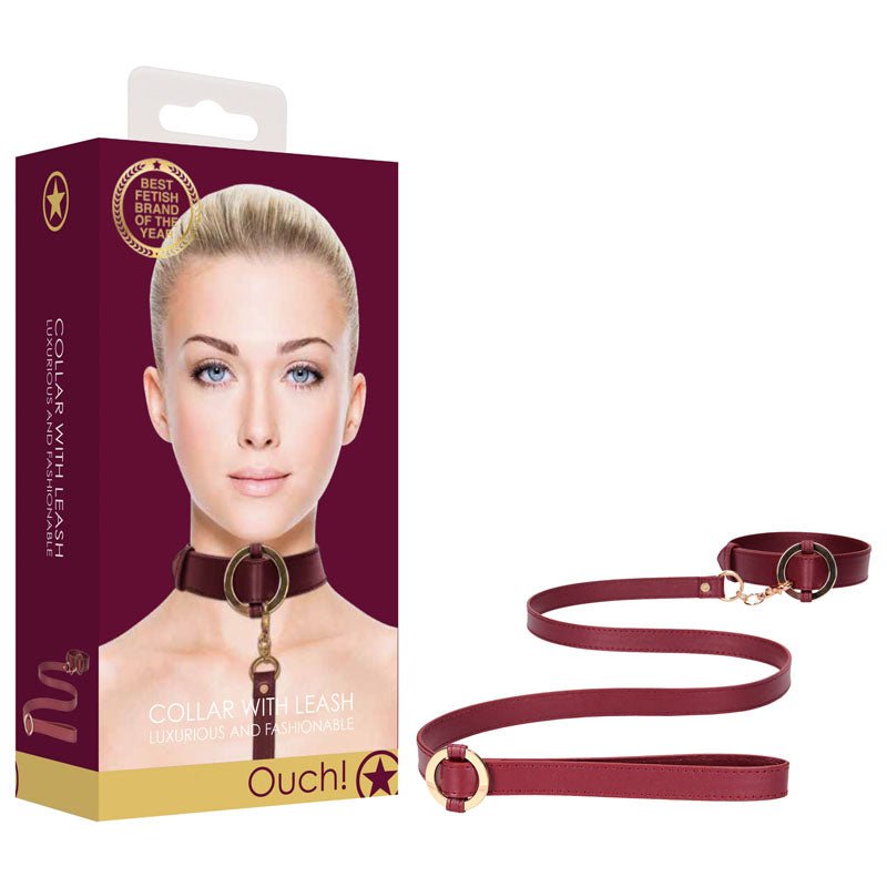 OUCH! Halo - Collar With Leash - Burgundy 
