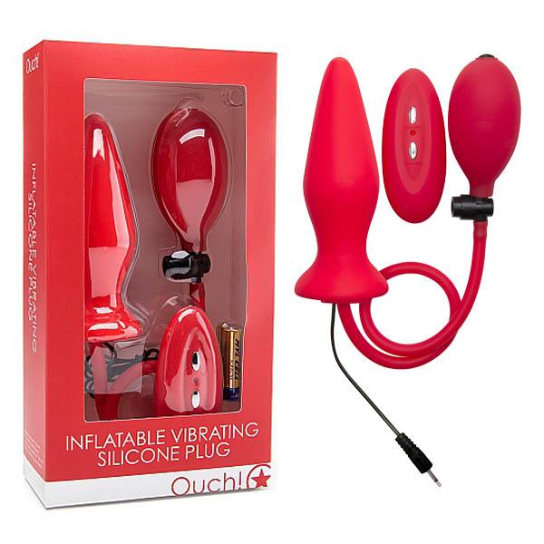 Ouch! Inflatable Vibrating Silicone Plug - Red Inflatable Vibrating Butt Plug
