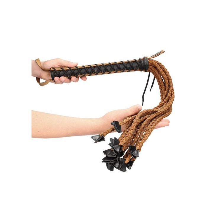 OUCH! Italian Leather Braided Tails Brown 84cm Flogger Whip