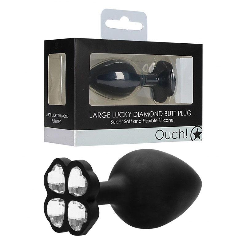 OUCH! Large Lucky Diamond Butt Plug - Black with Gem Base