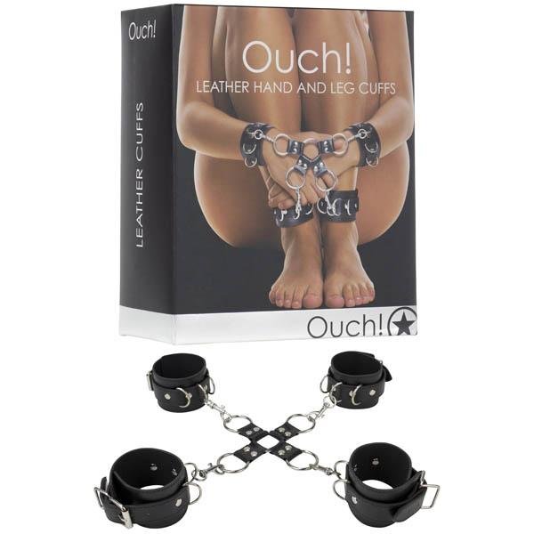 Ouch Leather Hand And Leg Cuffs - Black Restraints